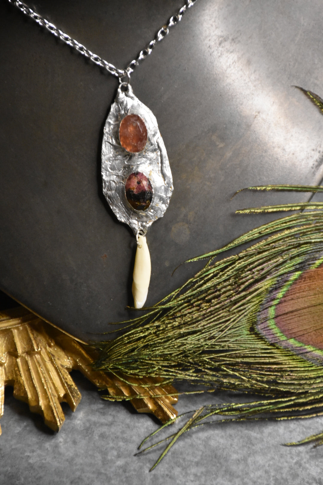 Crystal medallion boar necklace
