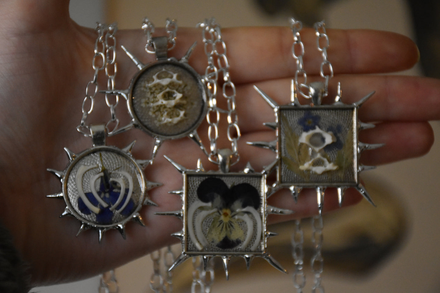 Soldered rat bone flower necklaces