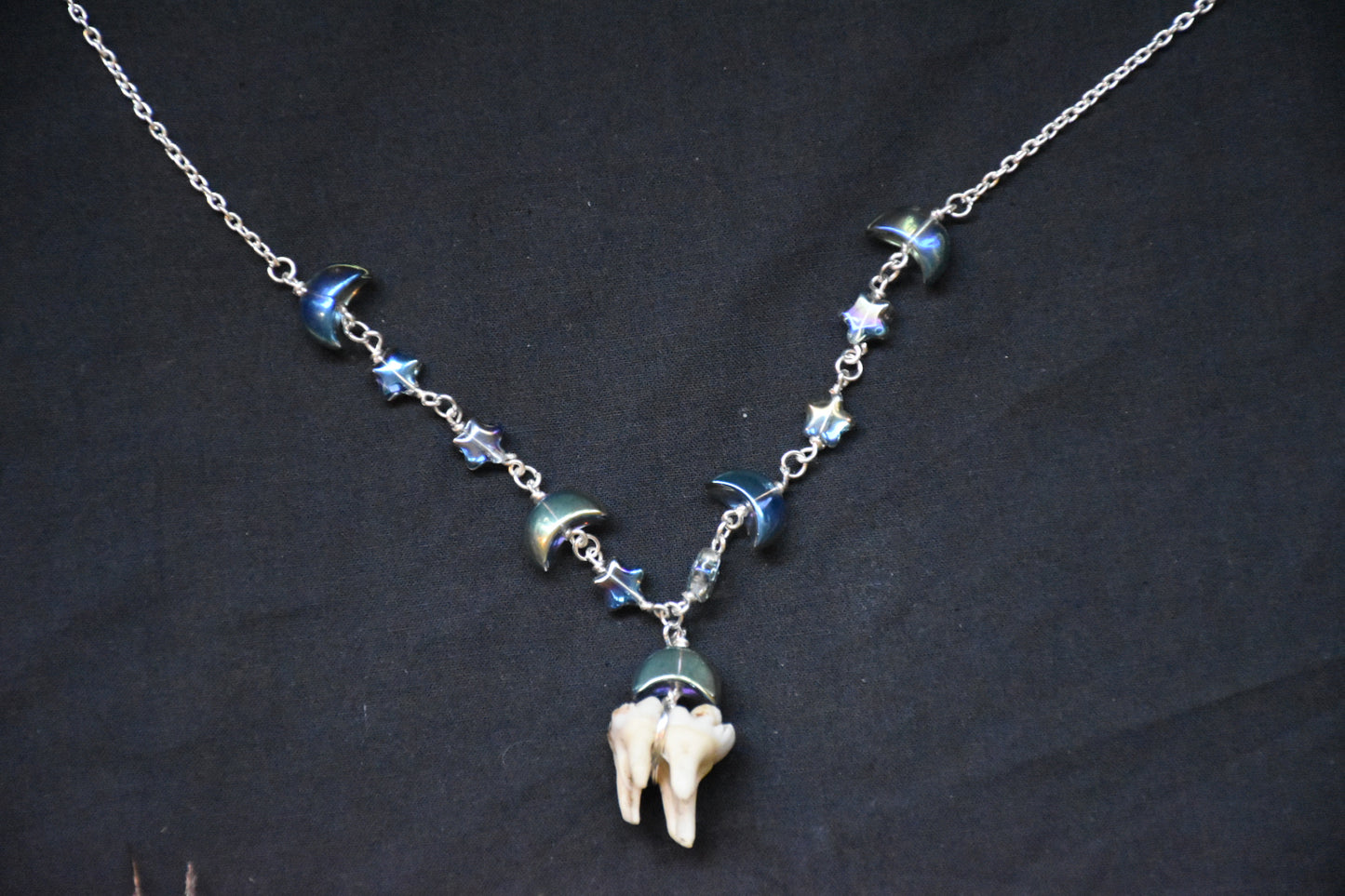 Starry night beaded boar tooth necklace
