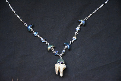 Starry night beaded boar tooth necklace