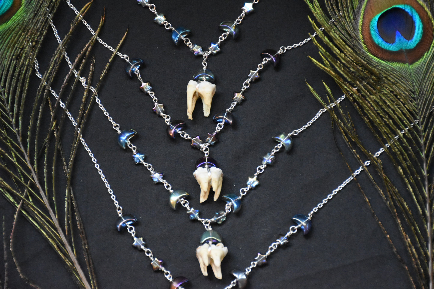 Starry night beaded boar tooth necklace