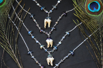 Starry night beaded boar tooth necklace