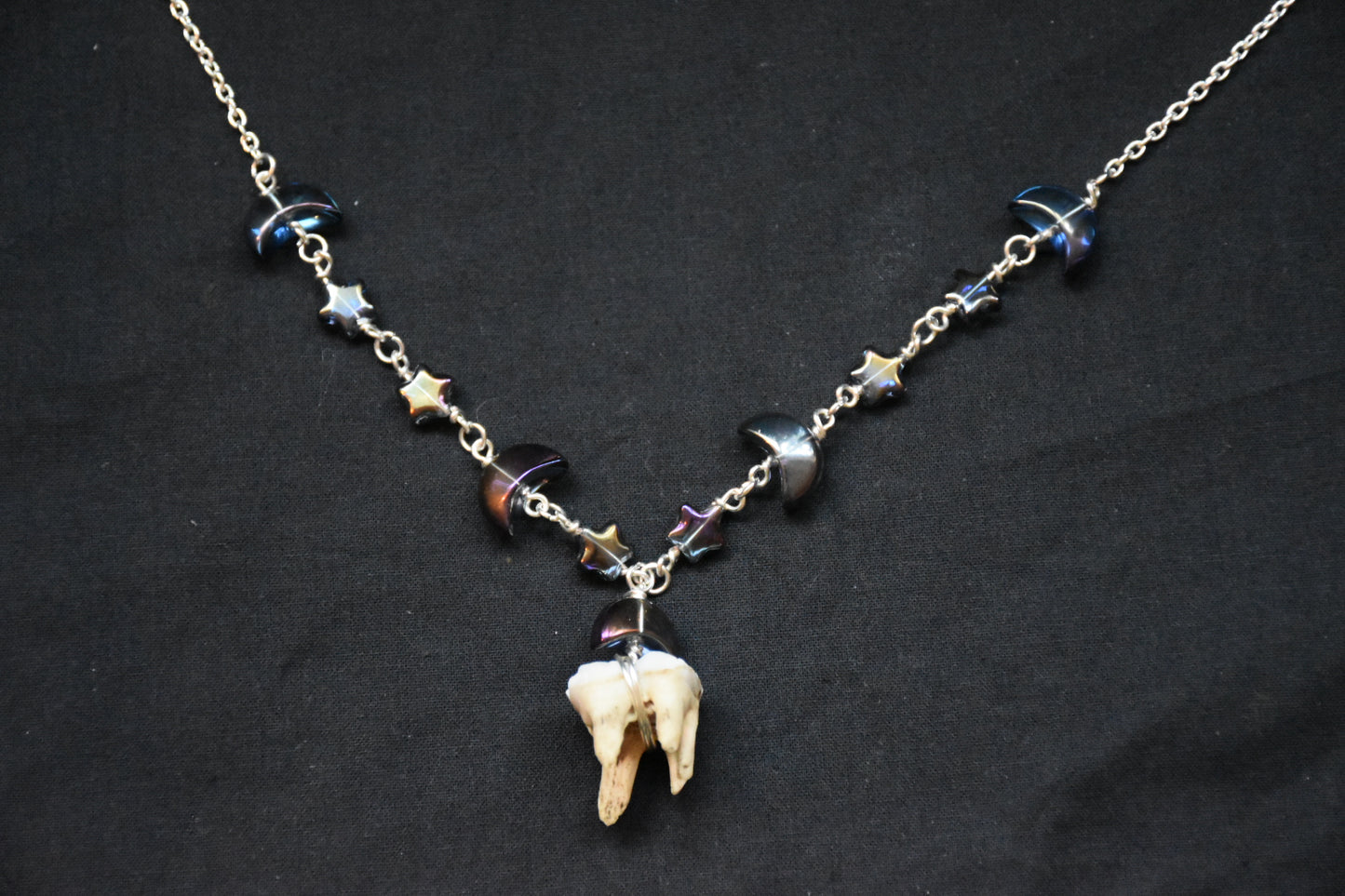 Starry night beaded boar tooth necklace