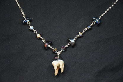 Starry night beaded boar tooth necklace