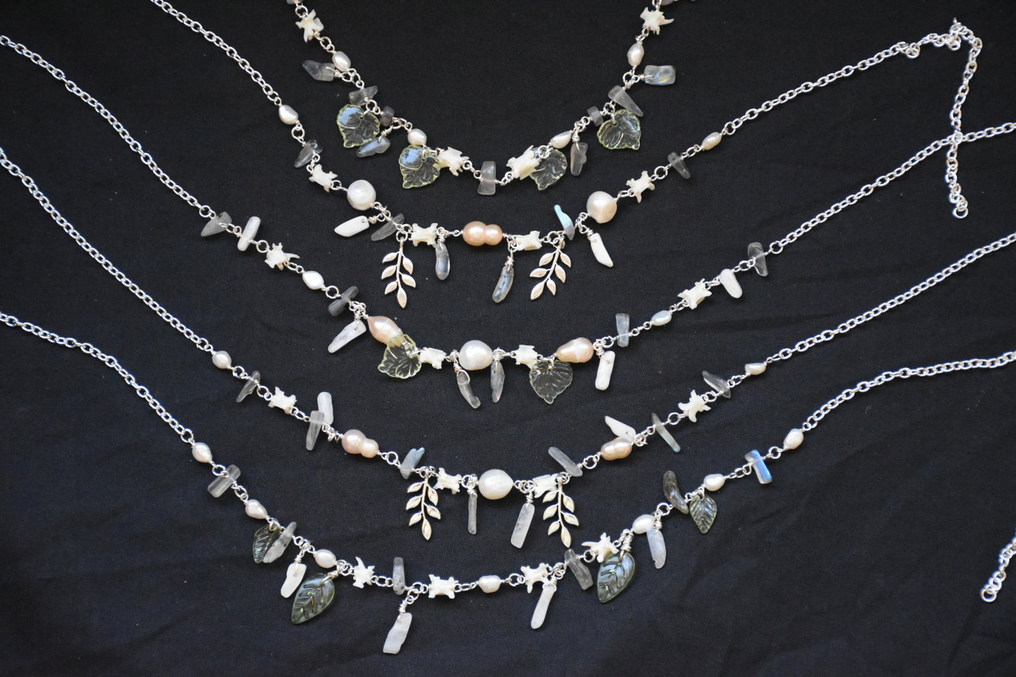 Leafy labradorite snake vertebrea jewelry