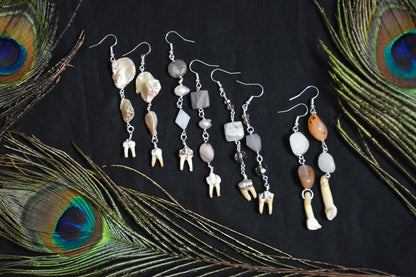 Thrifted bead tooth earrings