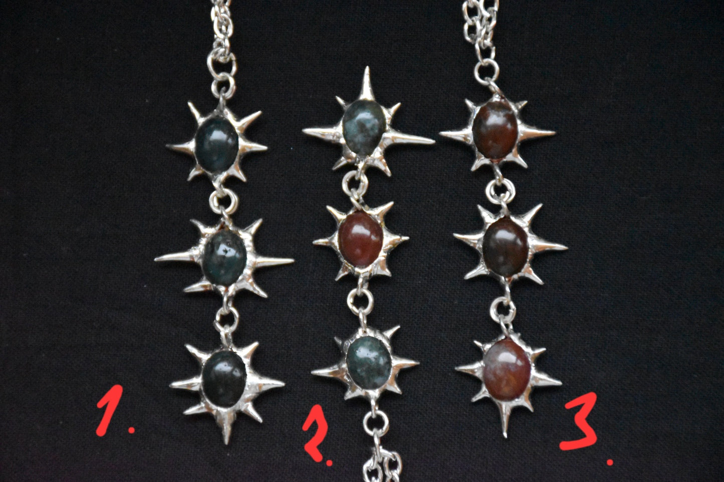 Moss agate star necklaces