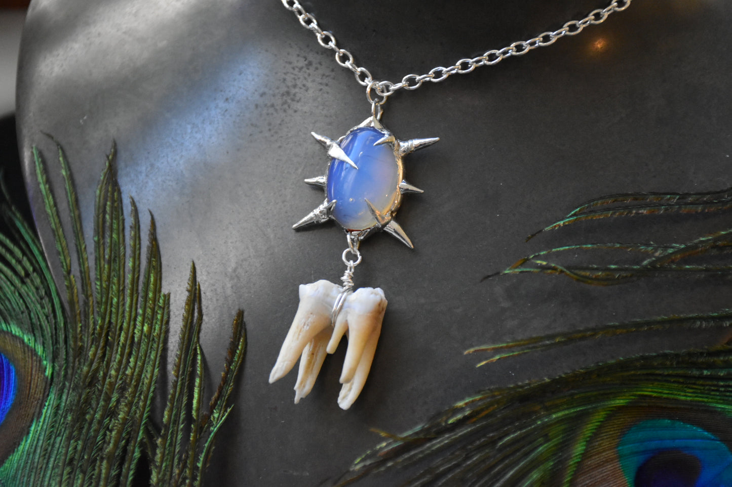 Soldered opalite tooth necklace
