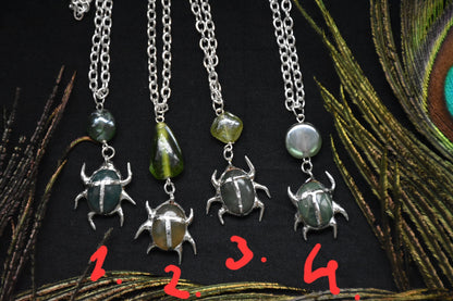 Soldered moss agate beetle necklaces