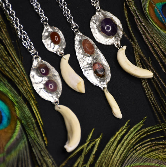 Crystal medallion boar necklace