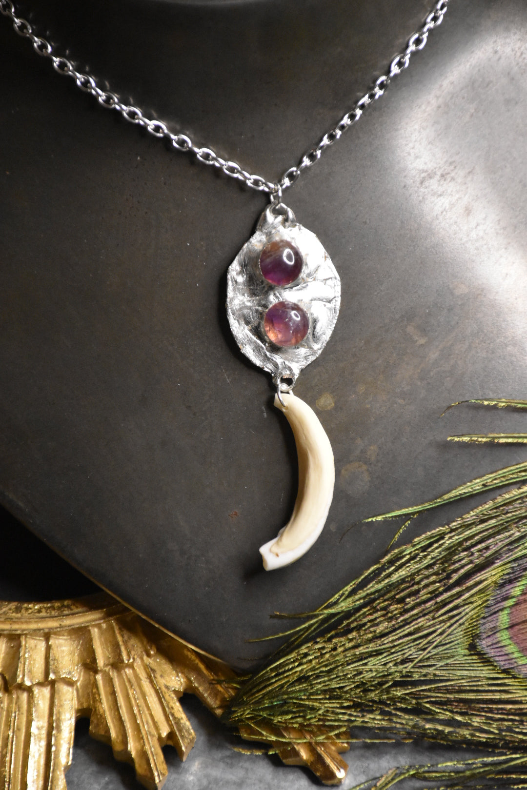 Crystal medallion boar necklace