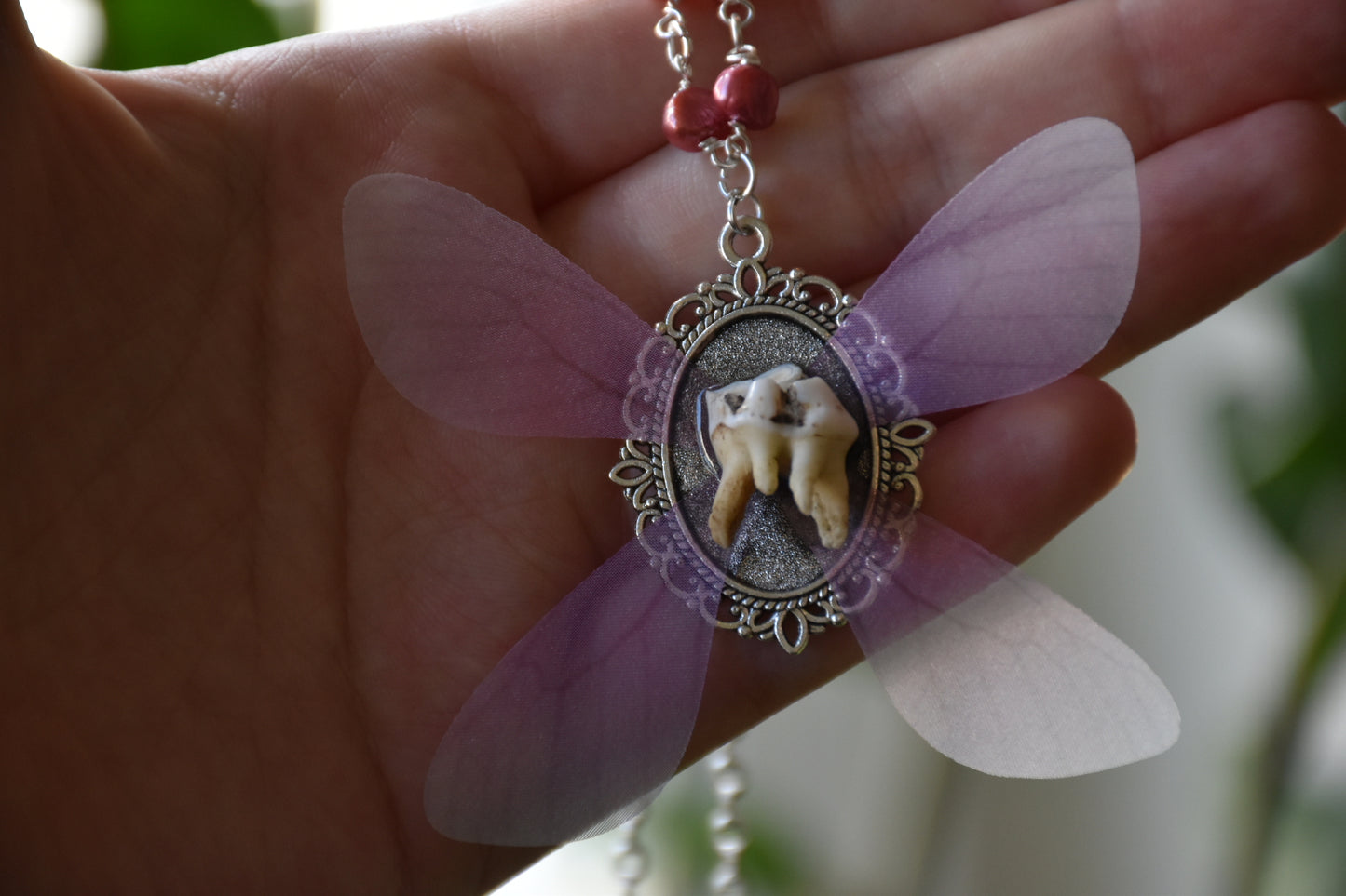 Framed tooth fairy necklace