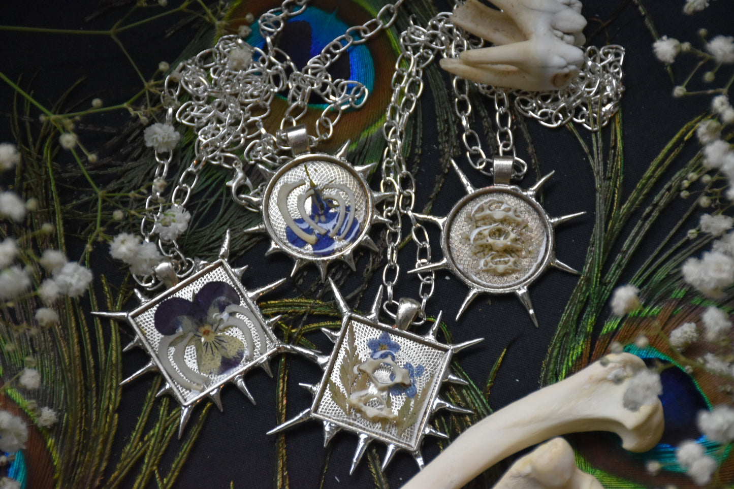 Soldered rat bone flower necklaces