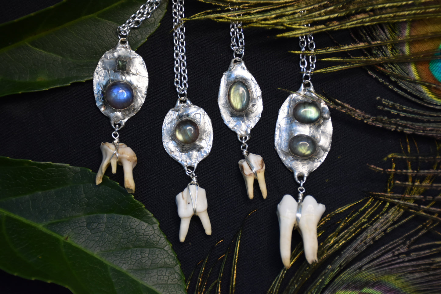 Labradorite tooth necklaces