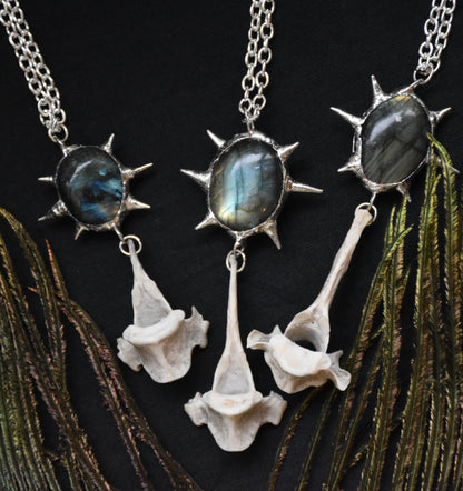 Labradorite fox spine necklace
