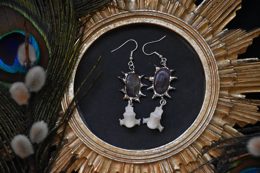 Amethyst bone earrings