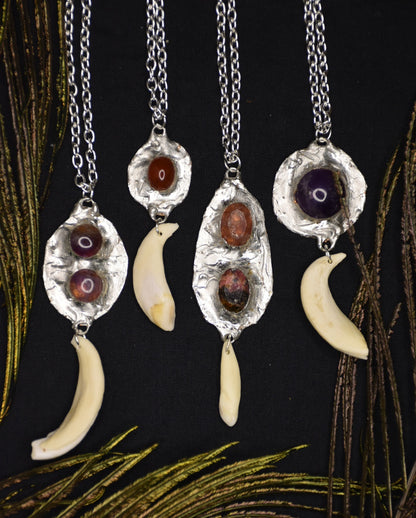 Crystal medallion boar necklace