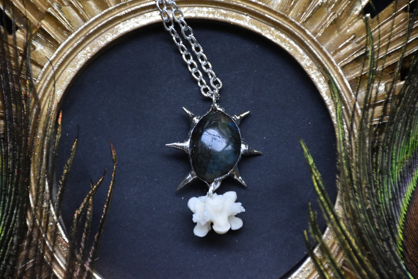 Spikey labradorite snake vertebrae necklaces
