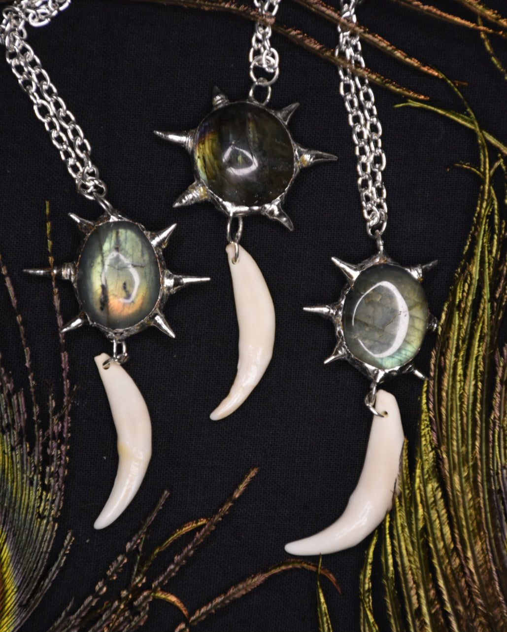 Labradorite fox fang necklace