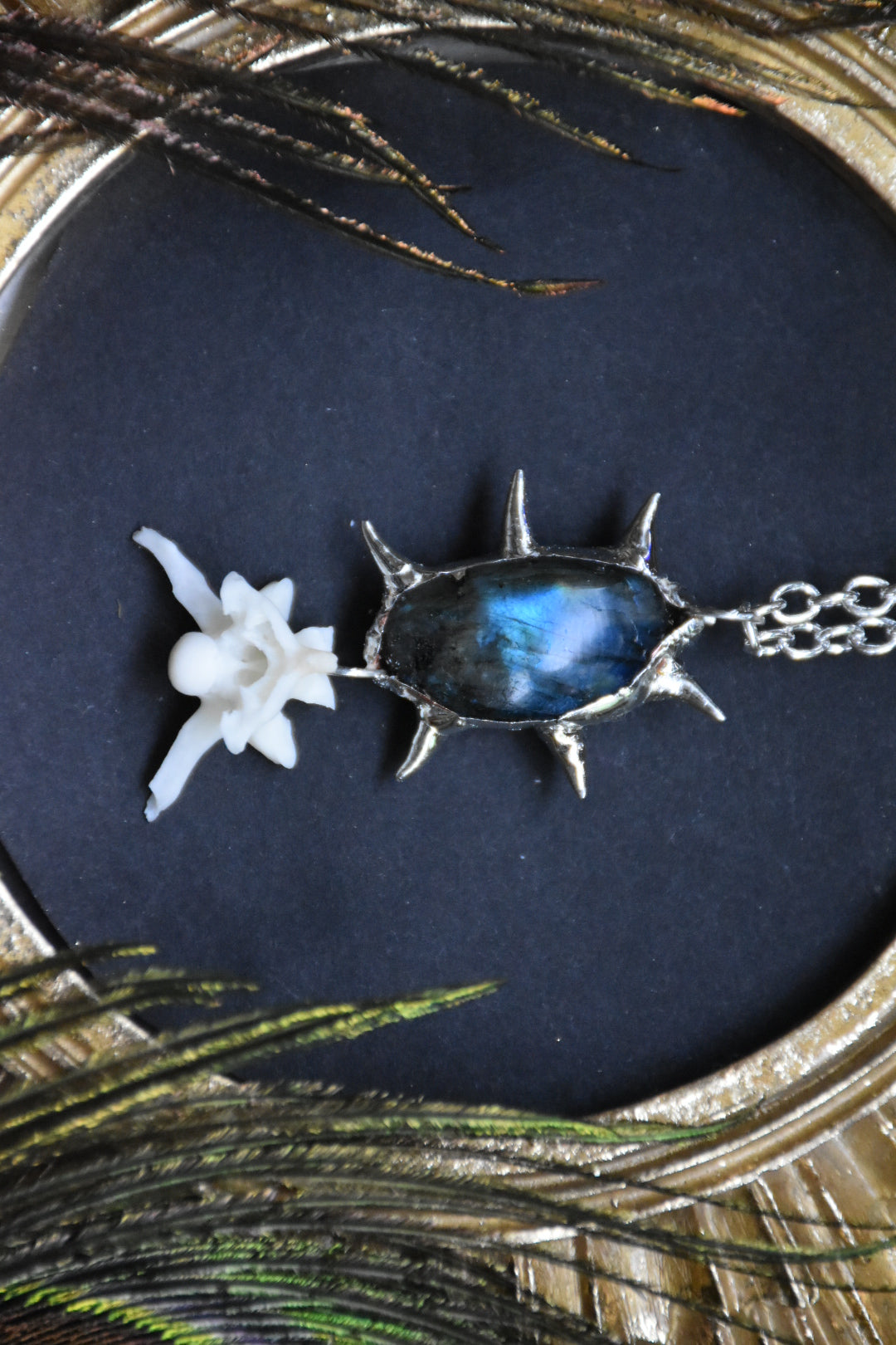 Spikey labradorite snake vertebrae necklaces