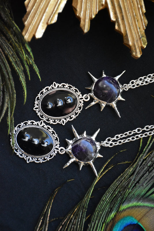 Soldered amethyst squirrel teeth necklace