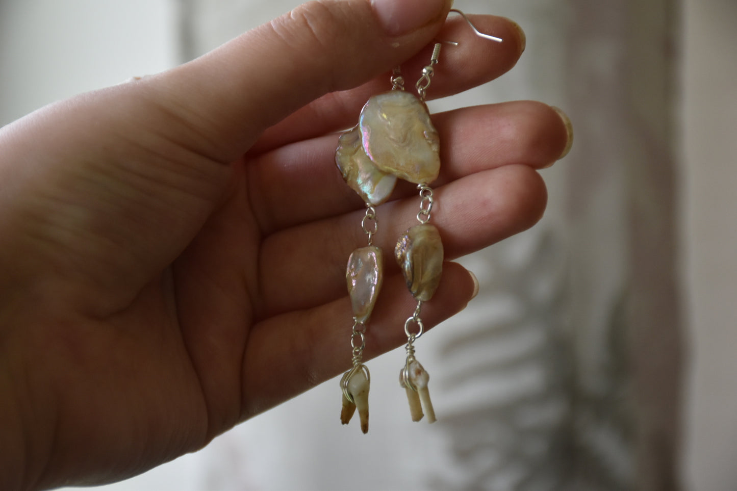 Thrifted bead tooth earrings
