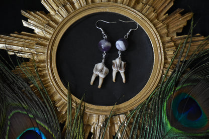 Amethyst bead tooth earrings