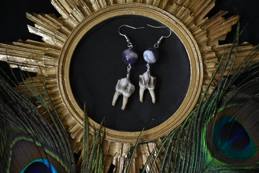 Amethyst bead tooth earrings