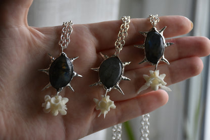 Spikey labradorite snake vertebrae necklaces