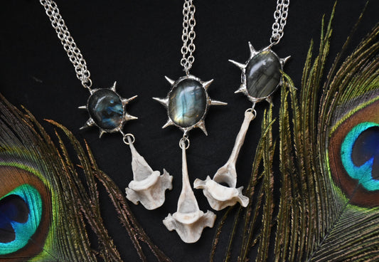 Labradorite fox spine necklace