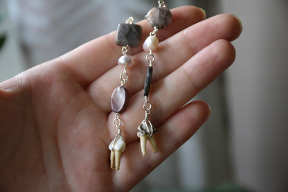 Thrifted bead tooth earrings