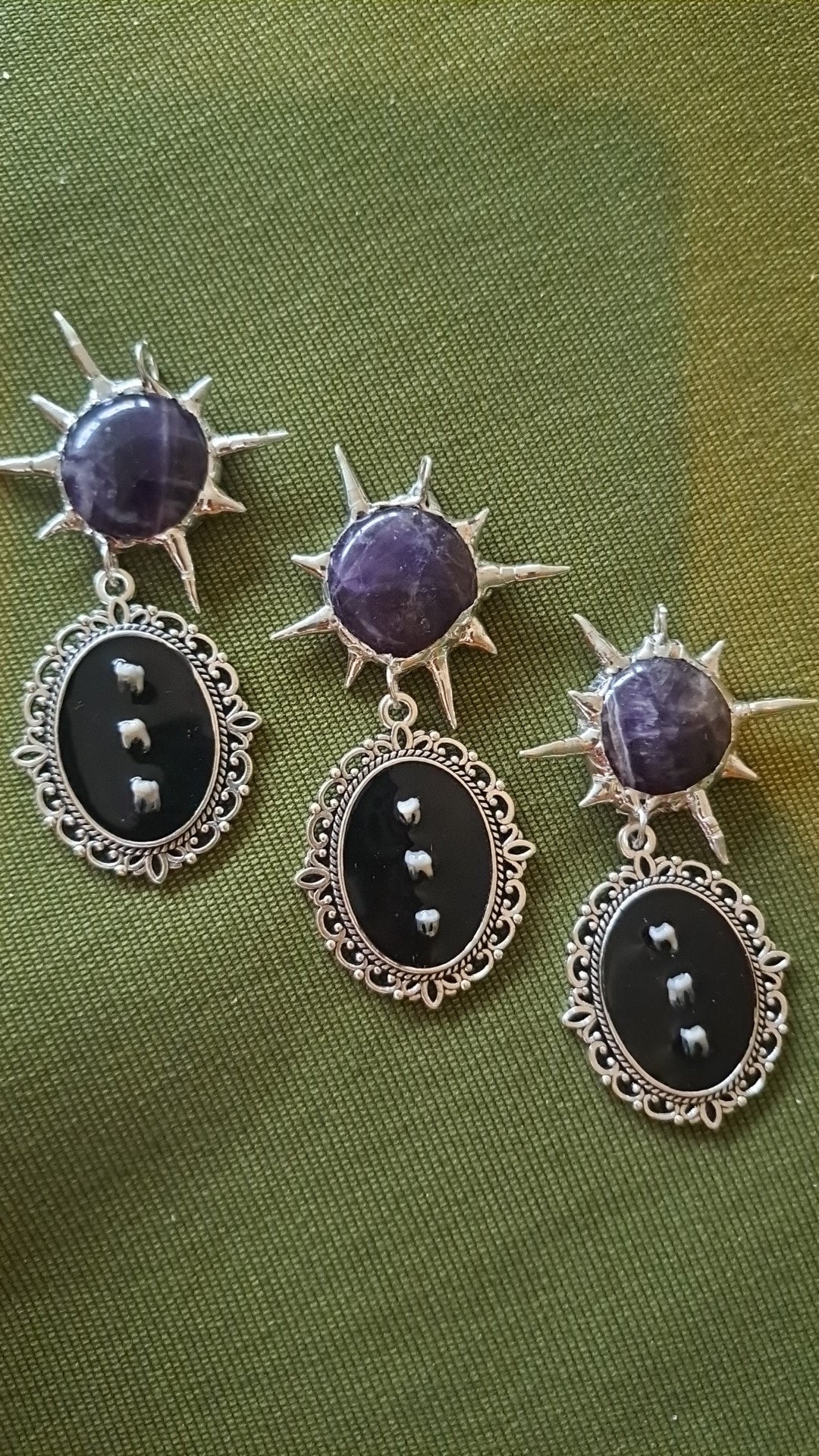 Soldered amethyst squirrel teeth necklace