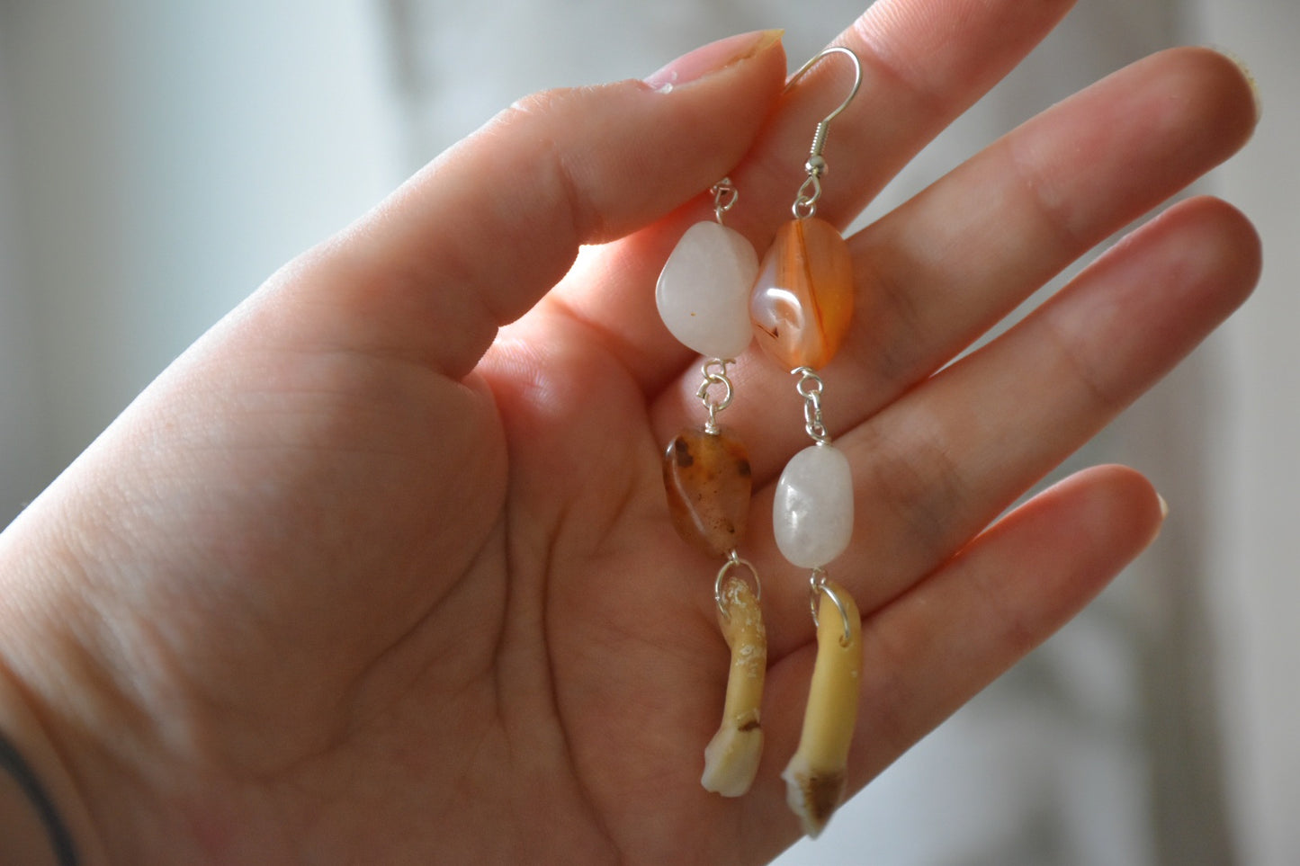 Thrifted bead tooth earrings