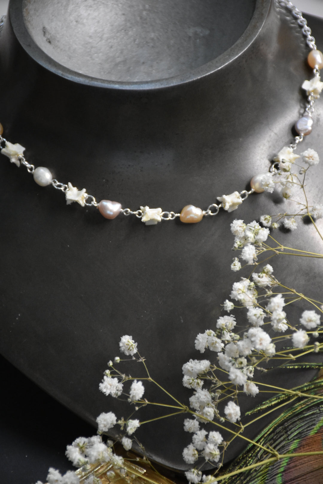 Snake vertebrae pearl necklaces