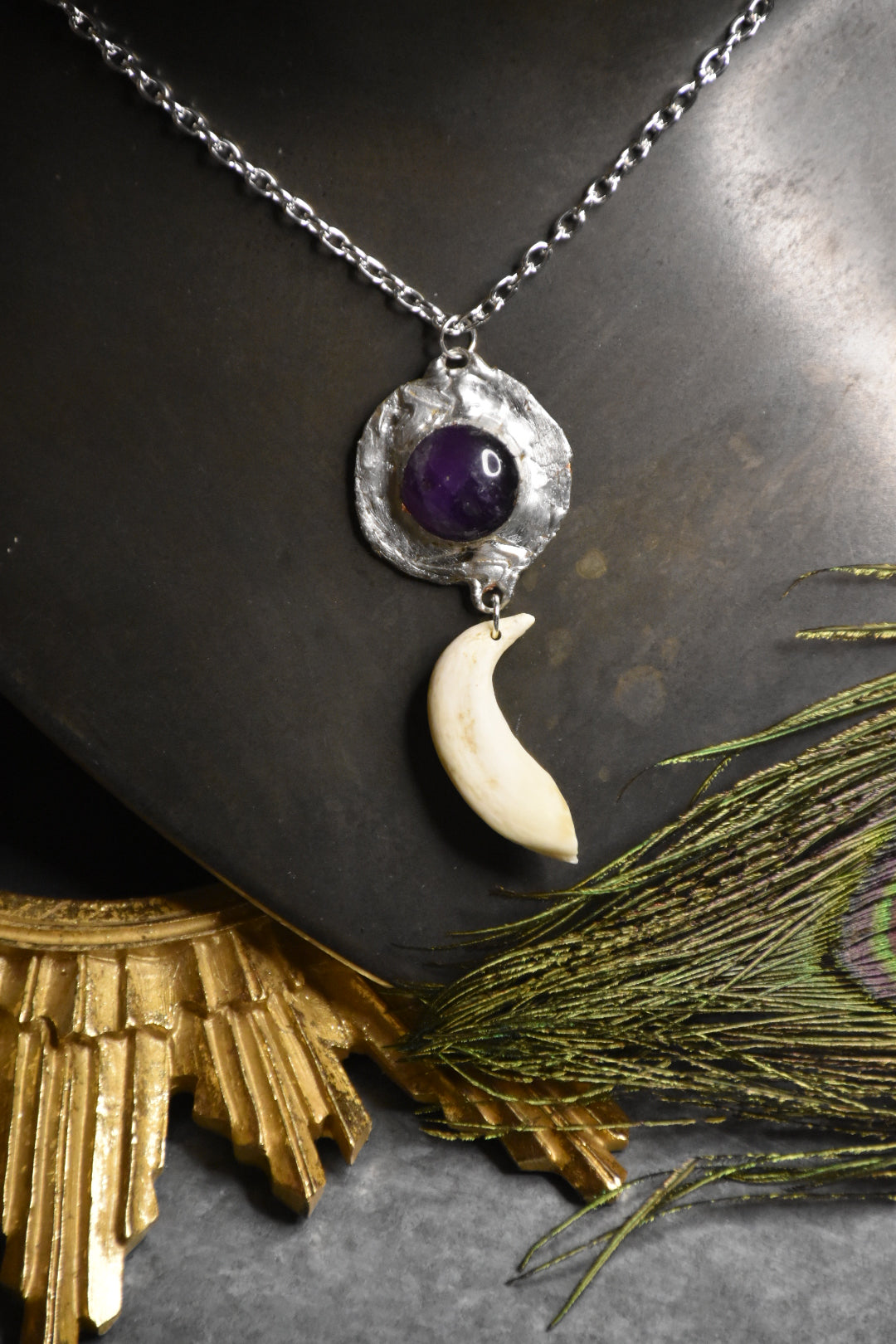 Crystal medallion boar necklace