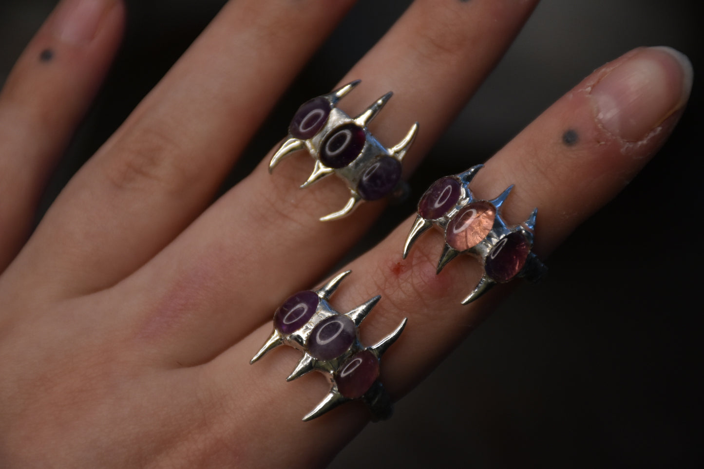 Amethyst spike rings