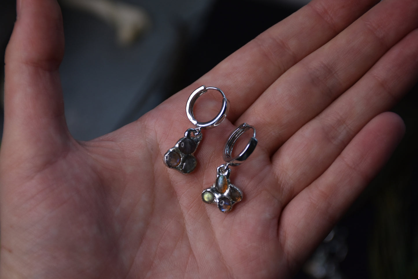 Labrodarite cluster earrings
