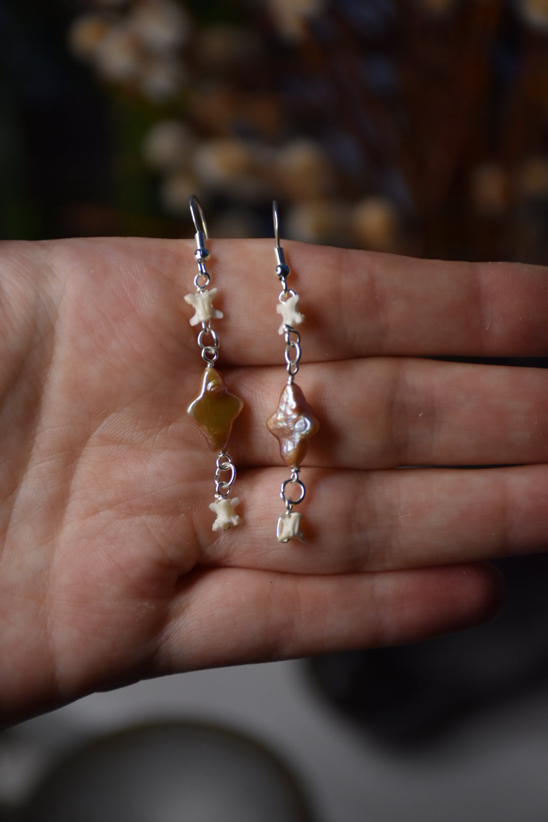 Keshi pearl snake earrings