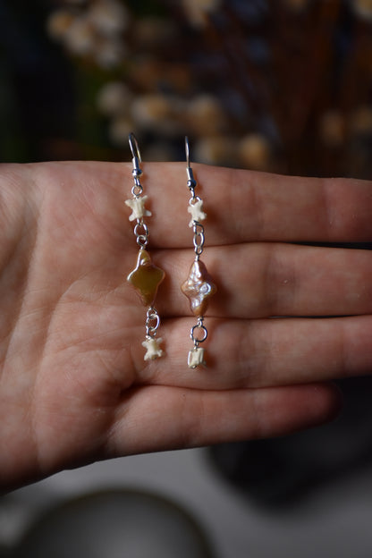 Keshi pearl snake earrings