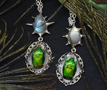 Labrodarite bug necklace