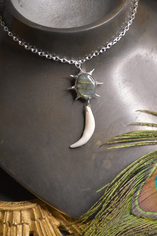 Labradorite fox fang necklace