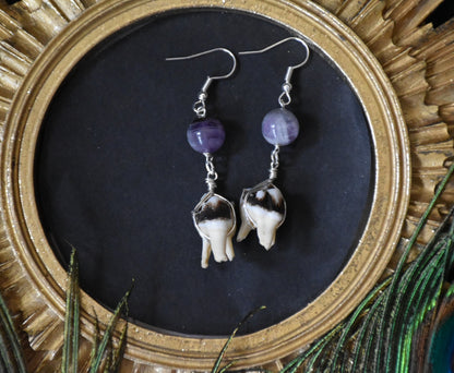 Amethyst bead tooth earrings